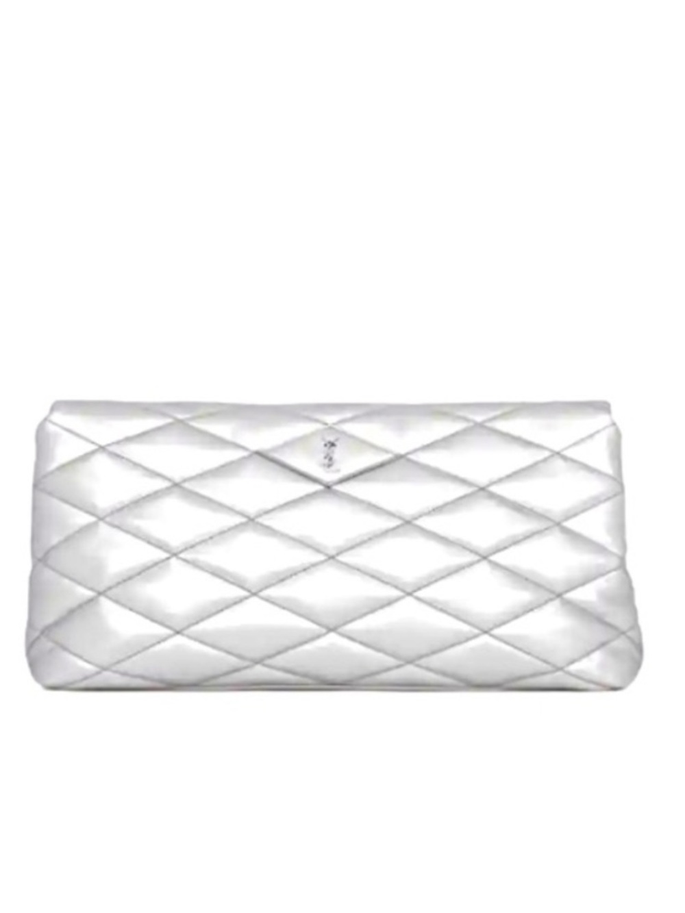 Saint Laurent Silver Quilted Puffer Leather Clutch